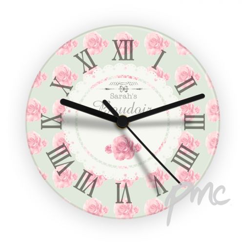 Personalised Vintage Rose Glass Clock