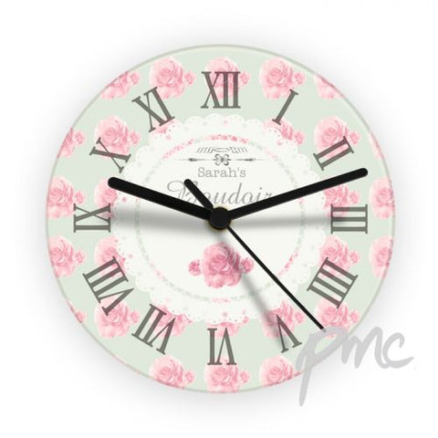 Personalised Vintage Rose Glass Clock