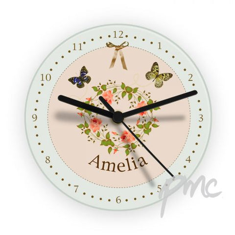 Personalised Delicate Butterfly Glass Clock