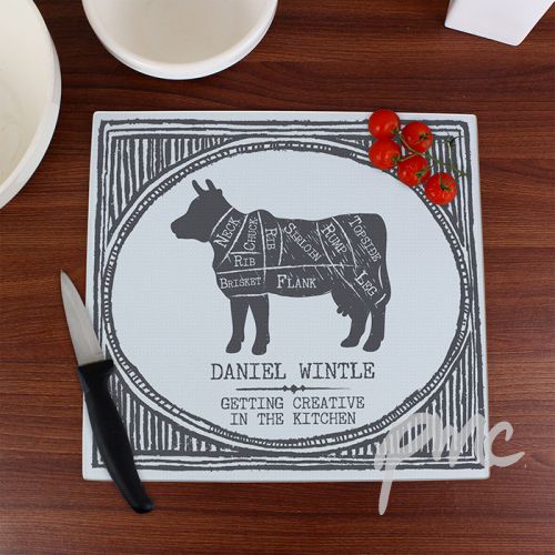 Personalised Meat Cuts Glass Chopping Board