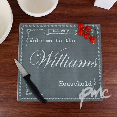 Personalised Family Chalk Glass Chopping Board