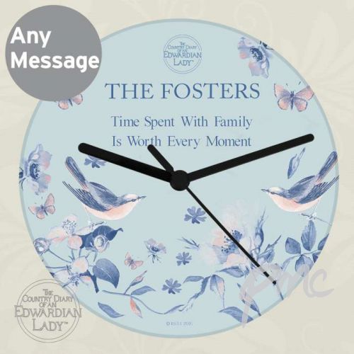 Personalised Country Diary Blue Blossom Glass Clock