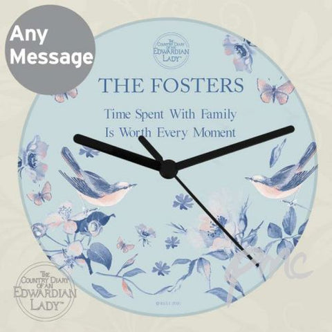 Personalised Country Diary Blue Blossom Glass Clock