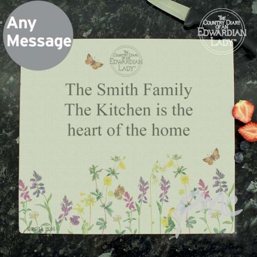 Personalised Country Diary Wild Flowers Glass Chopping Board