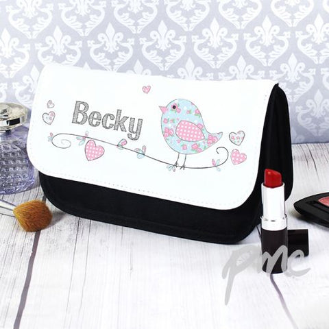 Personalised Floral Bird Make Up Bag