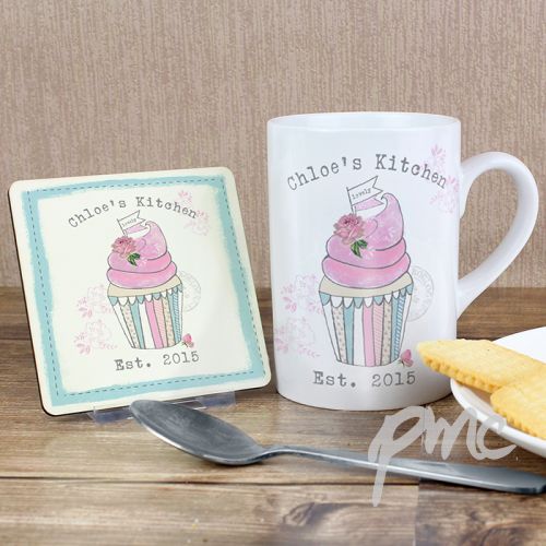 Personalised Vintage Pastel Cupcake Mug & Coaster Set