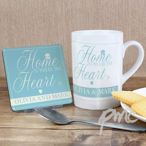 Personalised Home Is Where... Mug & Coaster Set