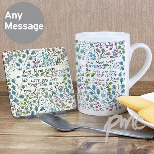 Personalised Botanical Slim Mug & Coaster Set