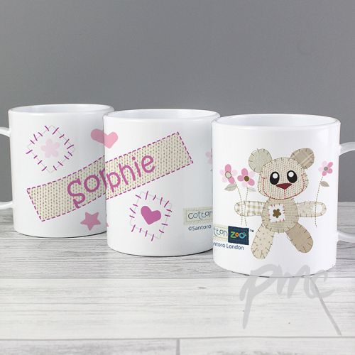 Personalised Cotton Zoo Tweed the Bear Girls Plastic Cup