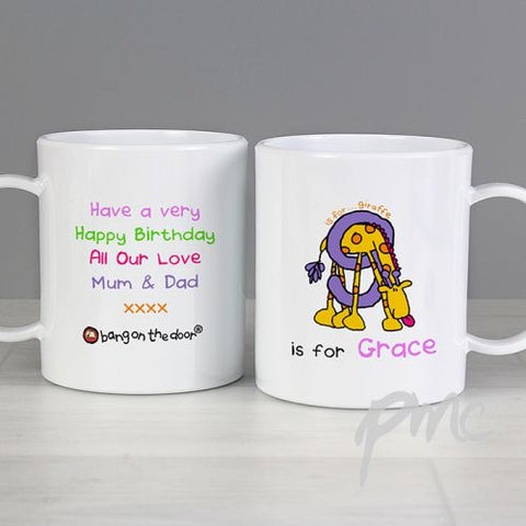 Personalised Bang On The Door Animal Alphabet Girls Plastic Cup