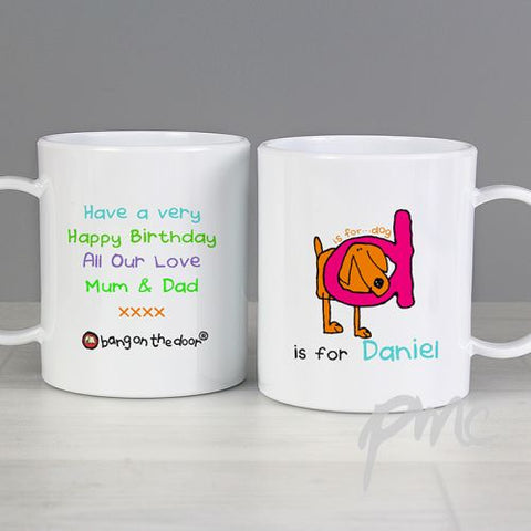 Personalised Bang On The Door Animal Alphabet Boys Plastic Mug