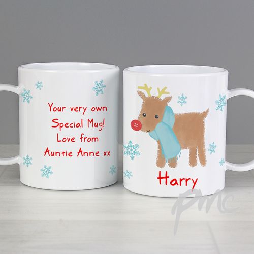 Personalised Felt Stitch Reindeer Plastic Mug