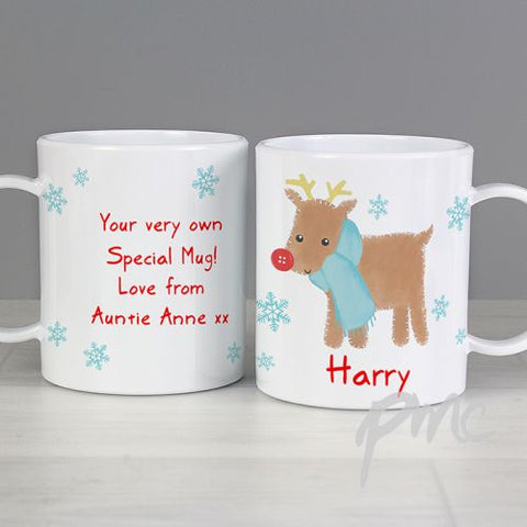Personalised Felt Stitch Reindeer Plastic Mug