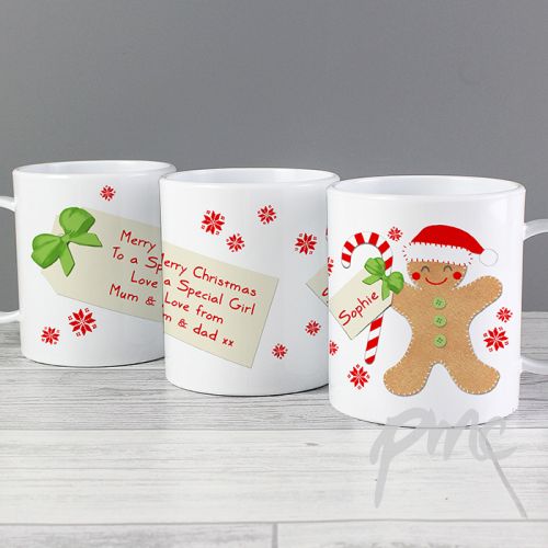 Personalised Felt Stitch Gingerbread Man Plastic Mug