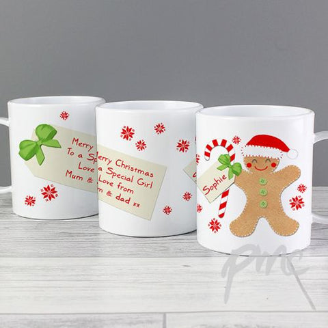 Personalised Felt Stitch Gingerbread Man Plastic Mug