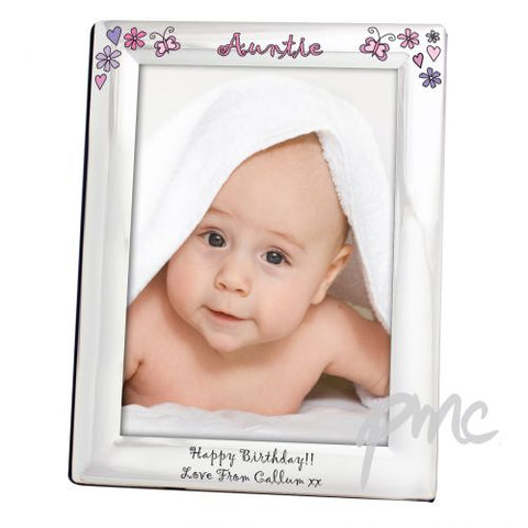 Personalised Flowers and Butterflies Name Silver 5x7 Photo Frame