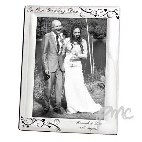 Personalised Silver Plated 5x7 Black Swirl Photo Frame