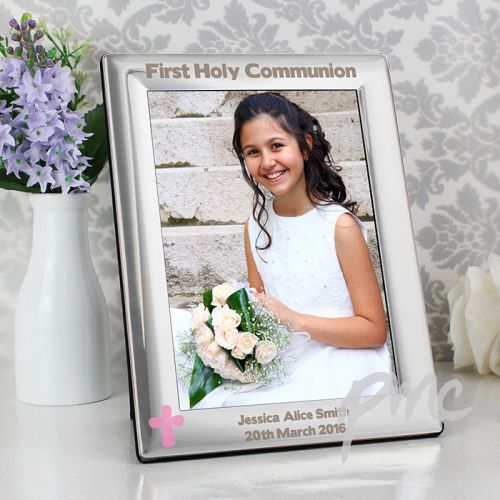 Personalised Pink Cross Silver 5x7 Photo Frame