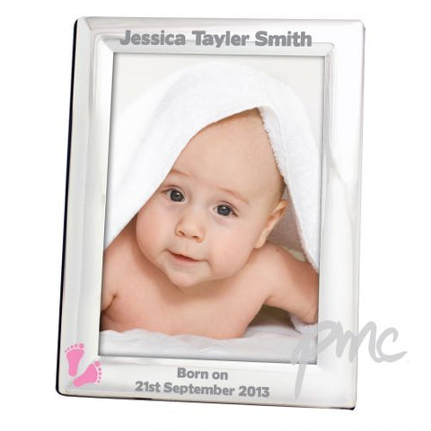 Personalised Pink Footprints Silver 5x7 Photo Frame