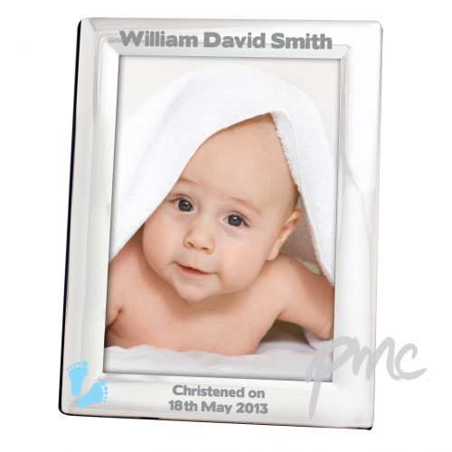 Personalised Blue Footprints Silver 5x7 Photo Frame