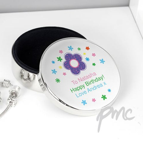 Personalised Flower Round Trinket Box