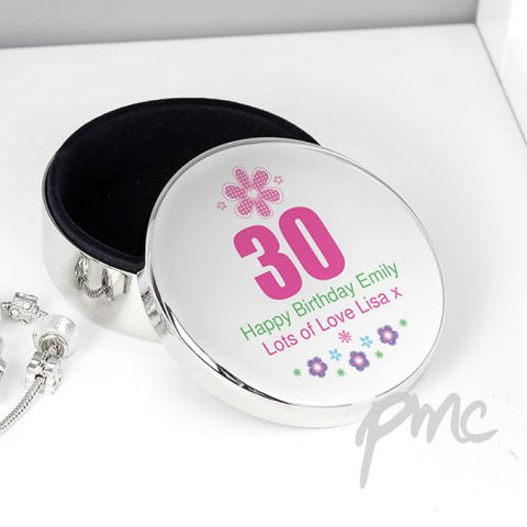 Personalised Flowers Age Round Trinket Box
