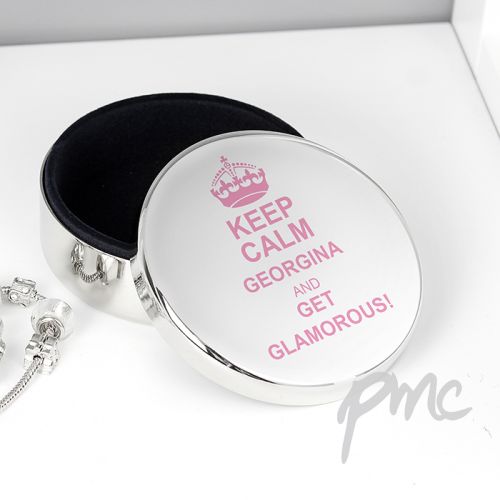Personalised Keep Calm Round Trinket Box