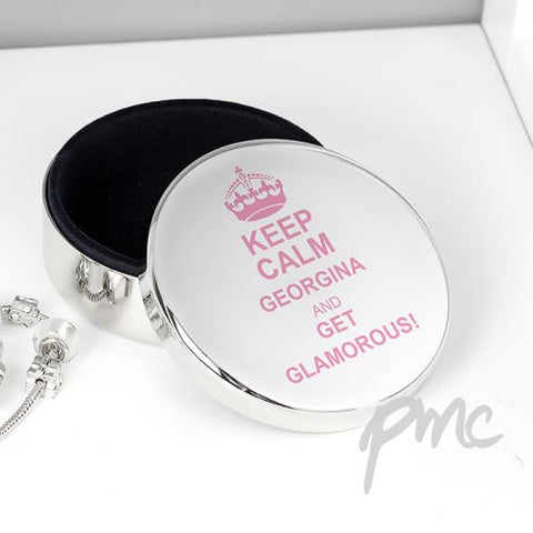 Personalised Keep Calm Round Trinket Box