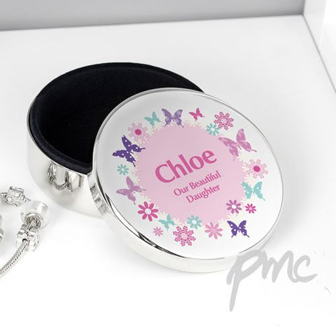 Personalised Butterfly Round Trinket Box