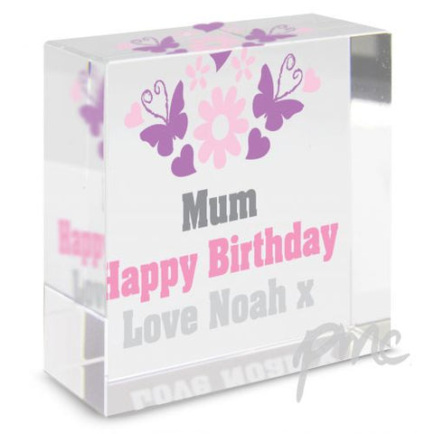 Personalised Flowers and Butterflies Medium Crystal Token
