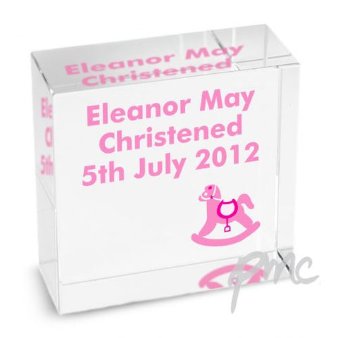 Personalised Rocking Horse Pink Medium Crystal Token