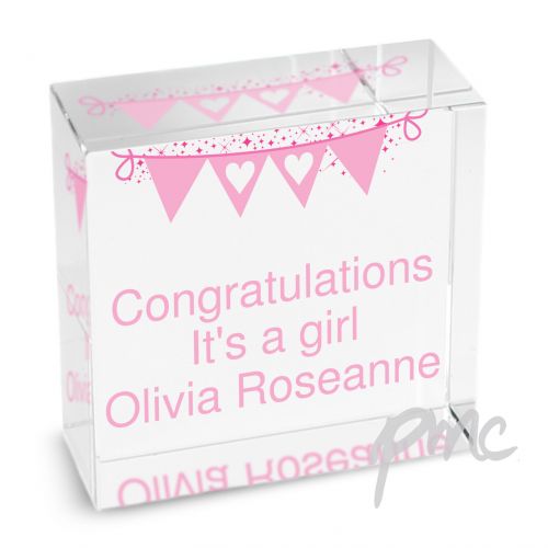 Personalised Bunting Pink Medium Crystal Token