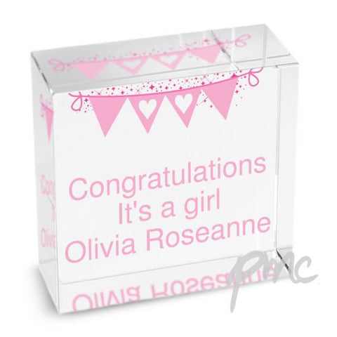 Personalised Bunting Pink Medium Crystal Token