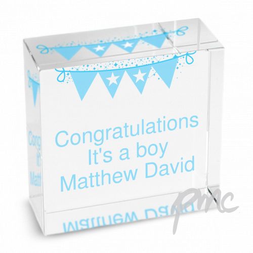 Personalised Bunting Blue Medium Crystal Token