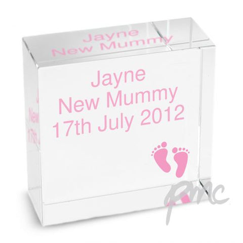 Personalised Footprints Pink Medium Crystal Token