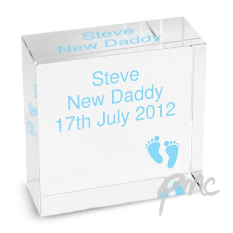 Personalised Footprints Blue Medium Crystal Token