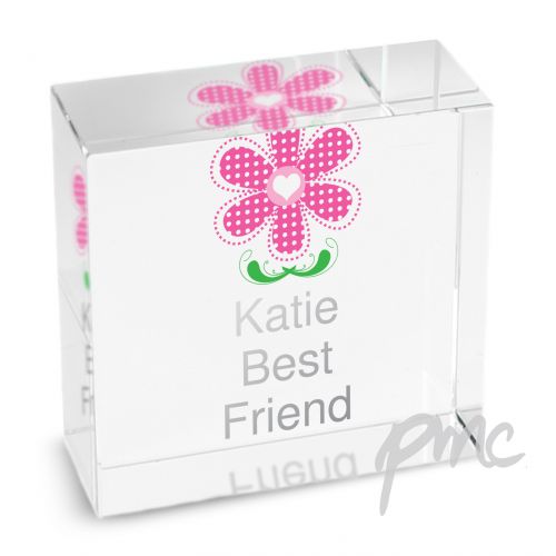 Personalised Pink Flower Medium Crystal Token