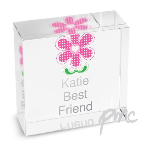 Personalised Pink Flower Medium Crystal Token