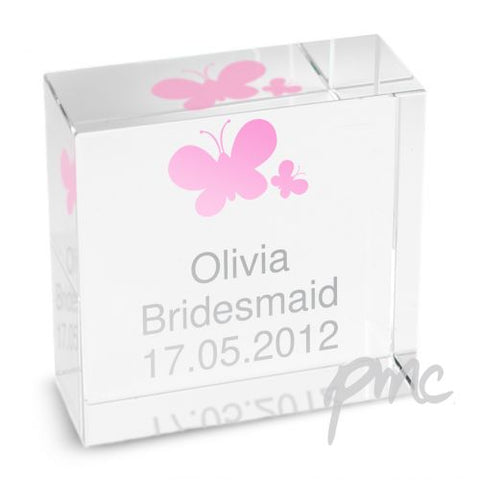 Personalised Pink Butterflies Medium Crystal Token