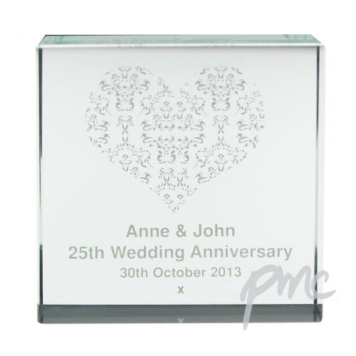 Personalised Damask White Heart Large Crystal Token
