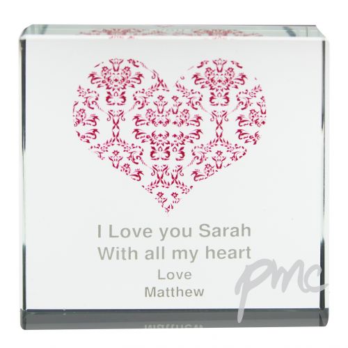 Personalised Damask Ruby Heart Large Crystal Token