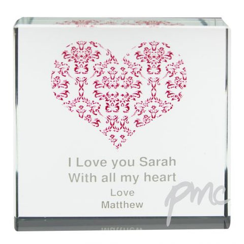 Personalised Damask Ruby Heart Large Crystal Token