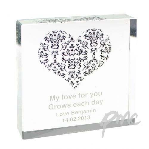 Personalised Damask Black Heart Large Crystal Token