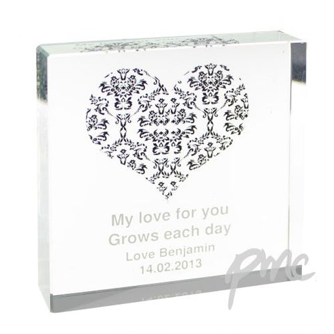 Personalised Damask Black Heart Large Crystal Token