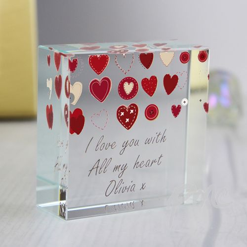 Personalised Fabric Hearts Design Medium Crystal Token