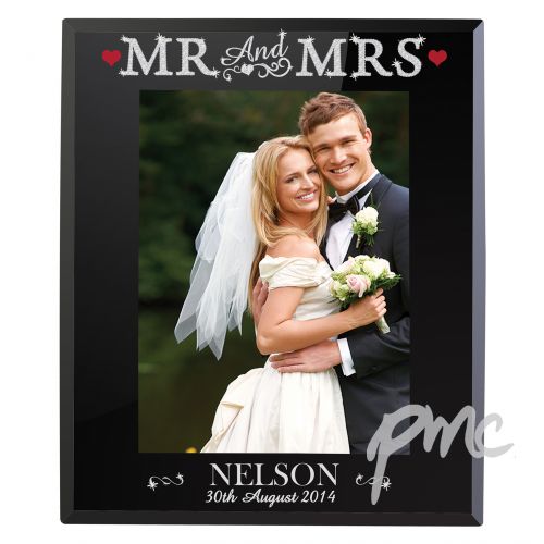 Personalised Bling Mr & Mrs Black Glass 5x7 Photo Frame