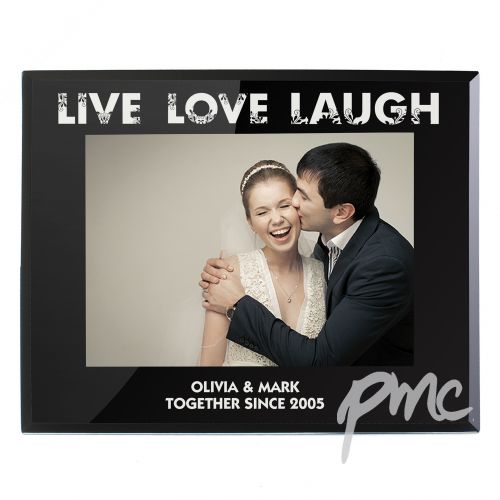 Personalised Live Love Laugh Black Glass 7x5 Photo Frame