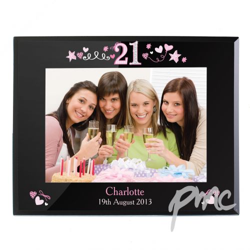 Personalised 21st Birthday Black Glass 7x5 Photo Frame