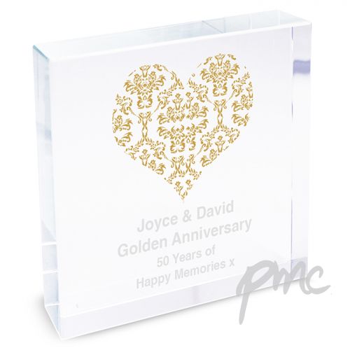 Personalised Gold Damask Heart Large Crystal Token