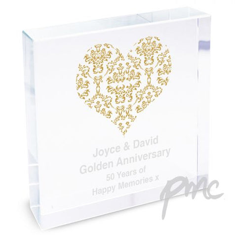 Personalised Gold Damask Heart Large Crystal Token